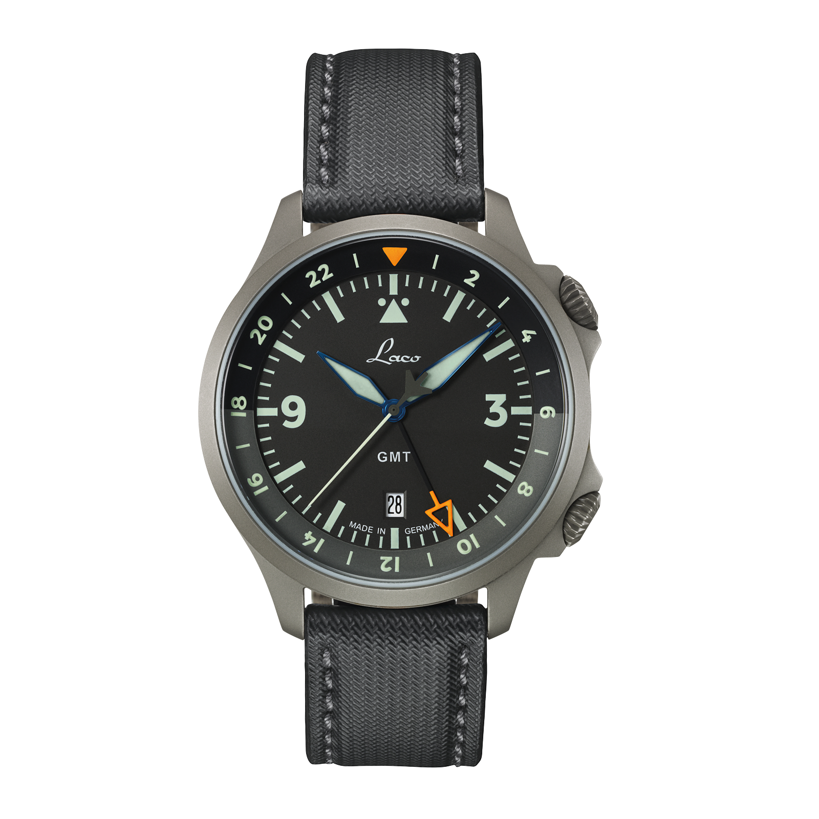 Pilot Watches Special Models by Laco Watches Model FRANKFURT GMT SCHWARZ