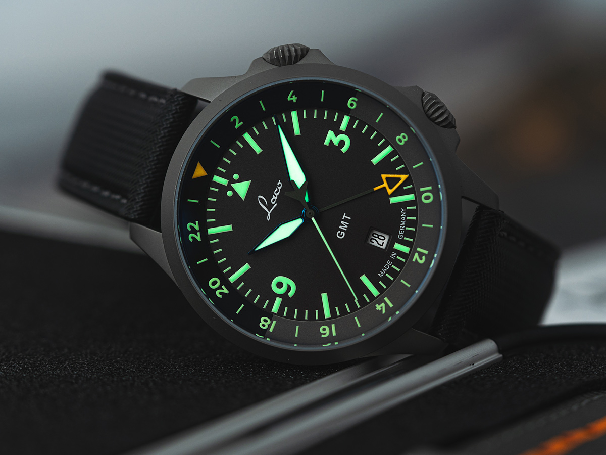 Pilot Watches Special Models by Laco Watches | Model FRANKFURT GMT SCHWARZ